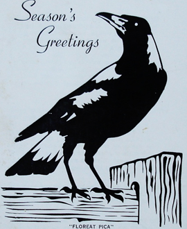 The motto 'Floreat Pica' features on the front of the club's 1974 Christmas card.