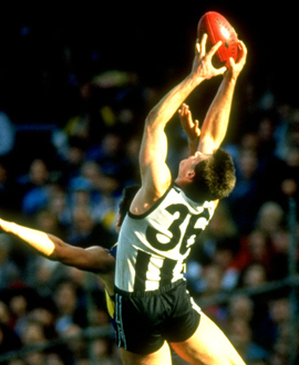 Saverio Rocca flies for a mark against West Coast in the round 13 contest in 1993, the match he was nominated for the AFL Rising Star Award.